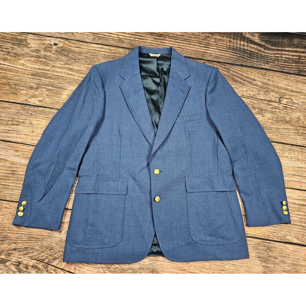 Vintage Hamrick's USA Blazer Jacket Sports Coat Blue Golden Button Men's 46R EUC